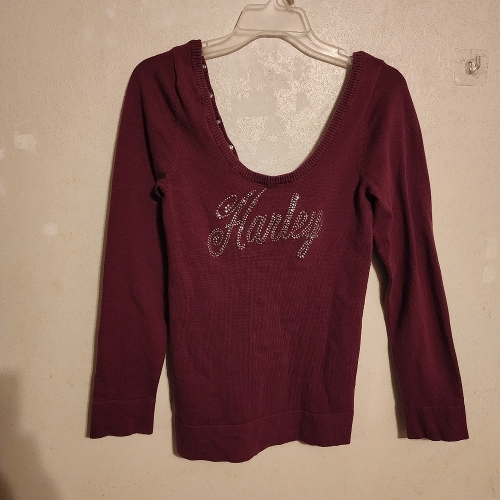 Harley-Davidson Blinged Logo Maroon Long Sleeve Top Size S
